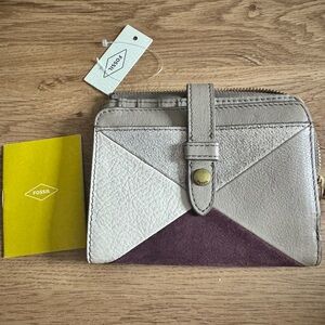 Fossil Women's Gray and Purple Tri-Fold Wallet